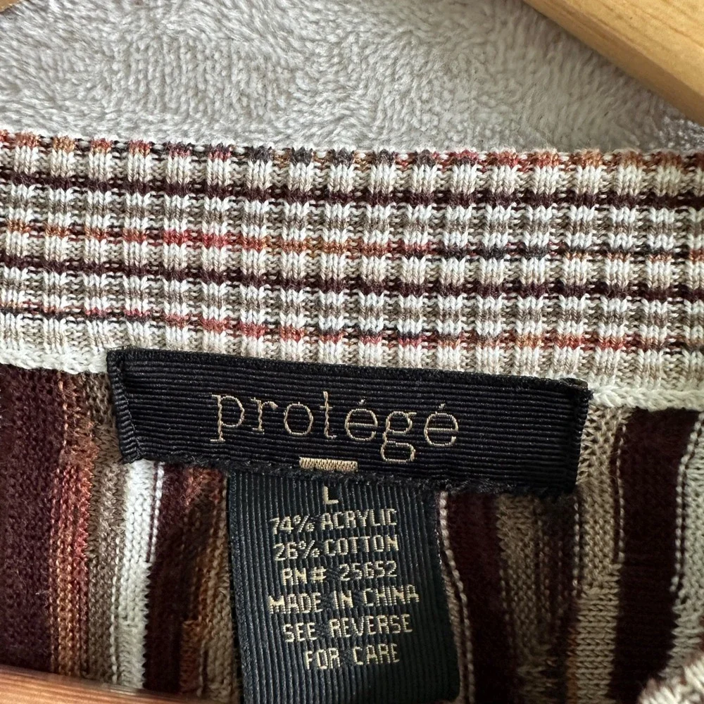 VTG 90s Protégé Coogi Style 3D Textured Knit Sweater Cosby Size L Brown Tan